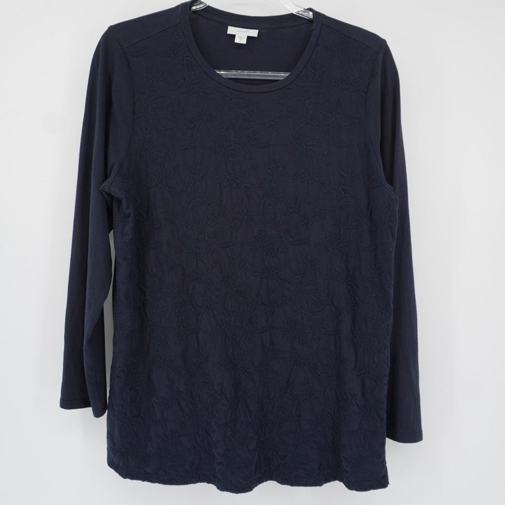 PureJill Top Womens Navy Long Sleeve‎ Medium embroidered front Casual